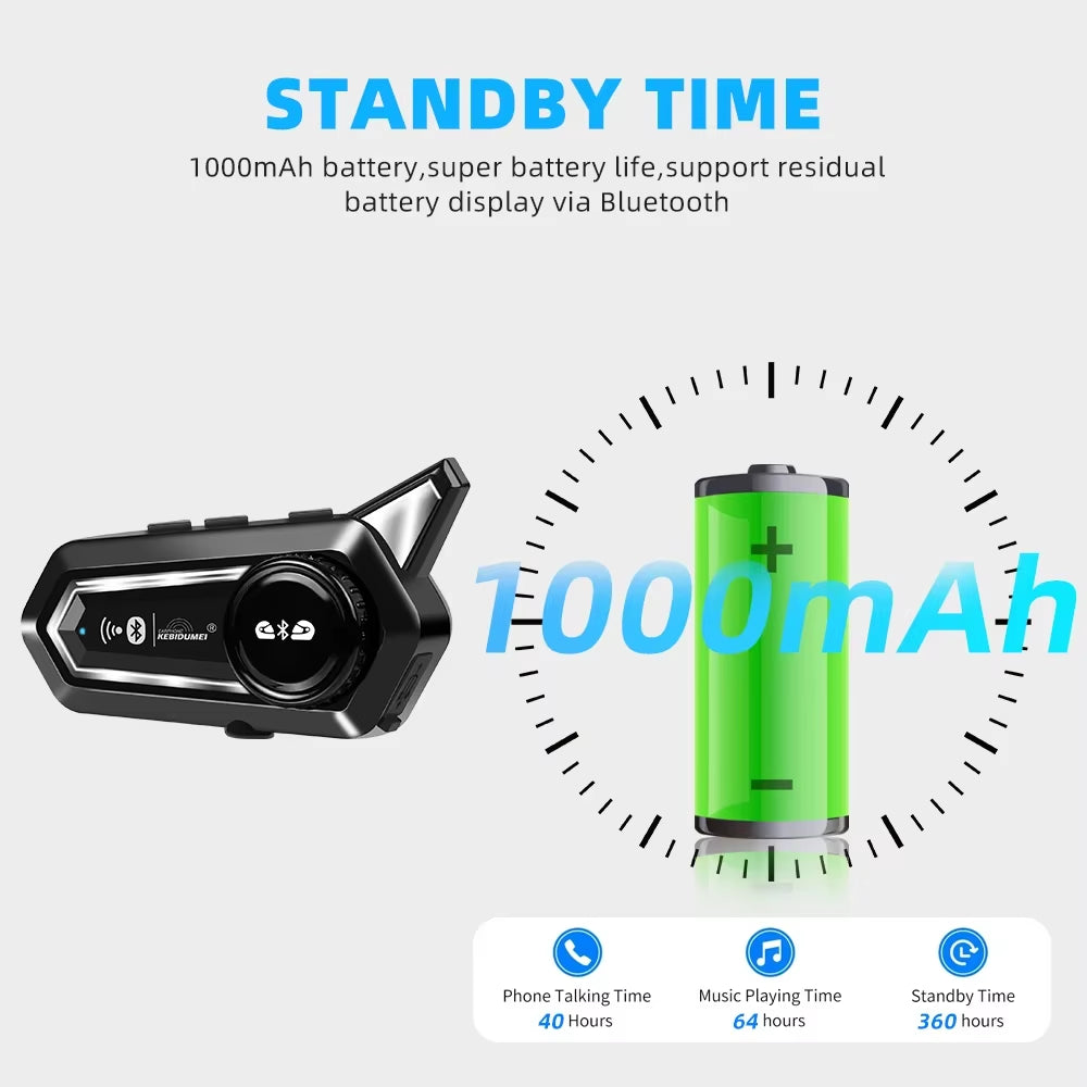 1/2X Motorcycle Bluetooth Helmet Headset Intercom 1000Mah MOTO Communicator 500M Interphone Handsfree Call Kit with Flashlight