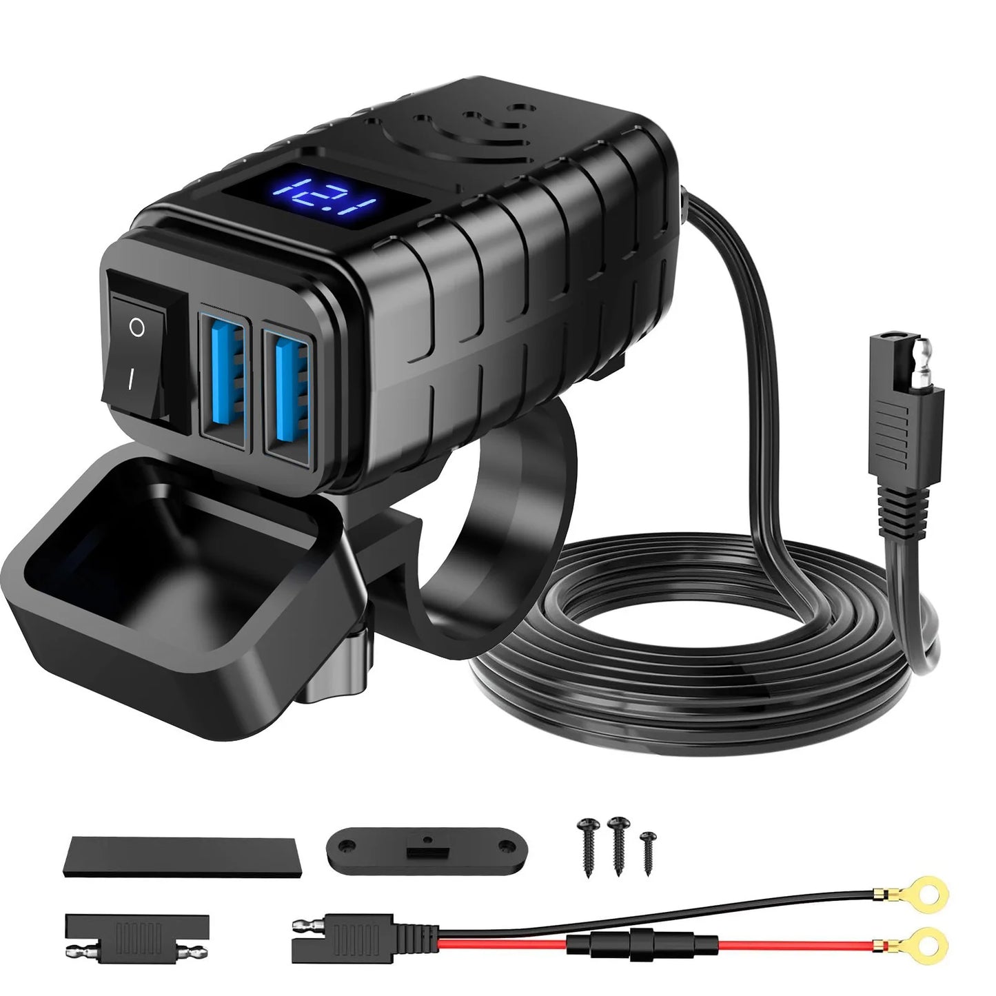 Anchtek 48W Motorcycle USB Charger QC3.0 &PD Quick Charge 3.0 Motorcycle USB Type C Phone Charger with Voltmeter & On/Off Switch