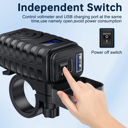 Anchtek 48W Motorcycle USB Charger QC3.0 &PD Quick Charge 3.0 Motorcycle USB Type C Phone Charger with Voltmeter & On/Off Switch