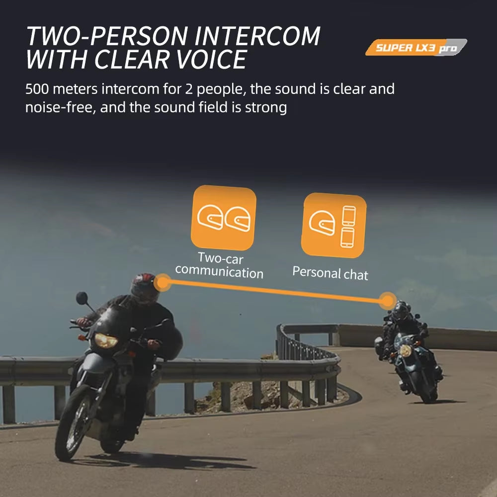 1/2X Motorcycle Bluetooth Helmet Headset Intercom 1000Mah MOTO Communicator 500M Interphone Handsfree Call Kit with Flashlight